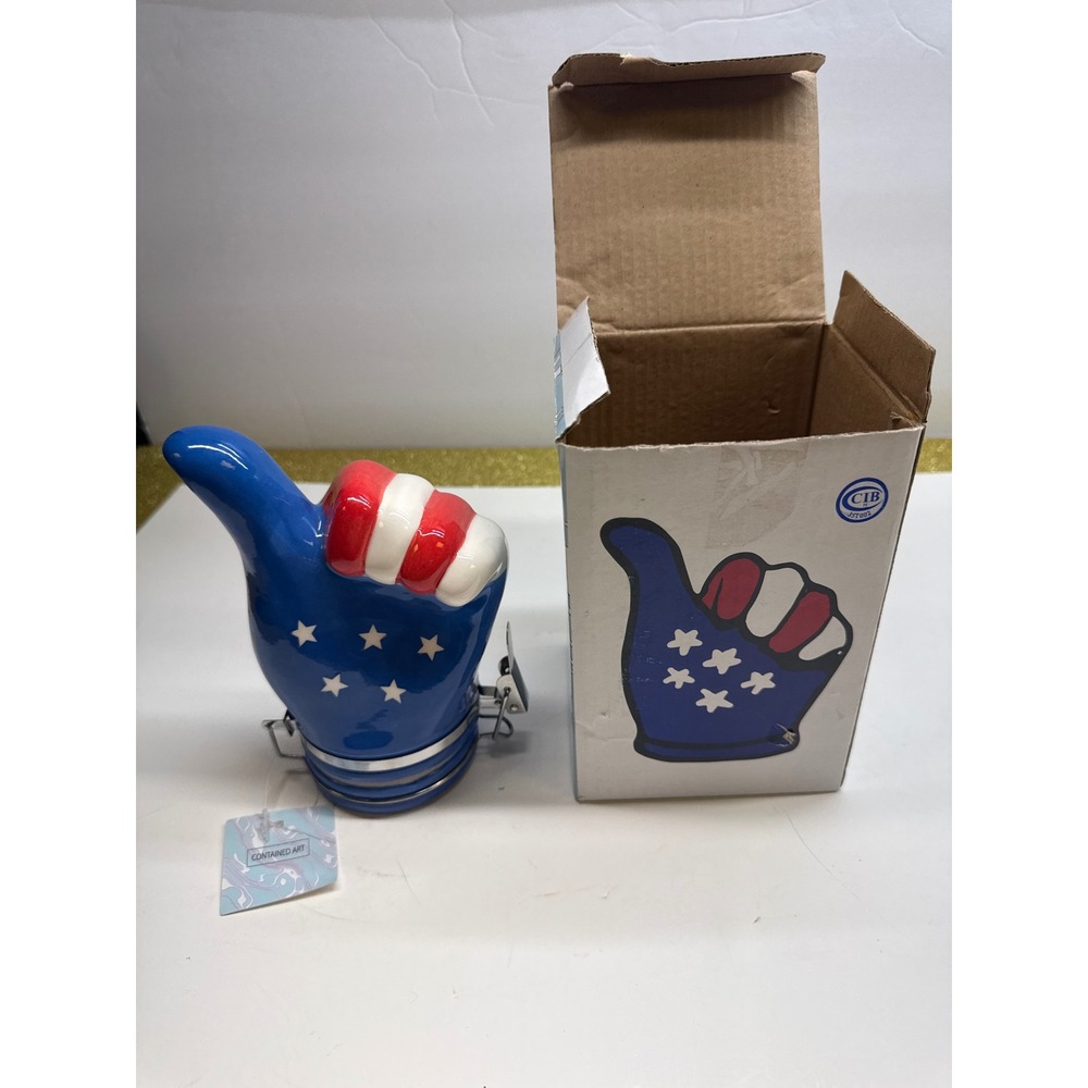 Contained Art Thumbs Up Ceramic Stash Jar American Flag Patriotic Stars Stripes